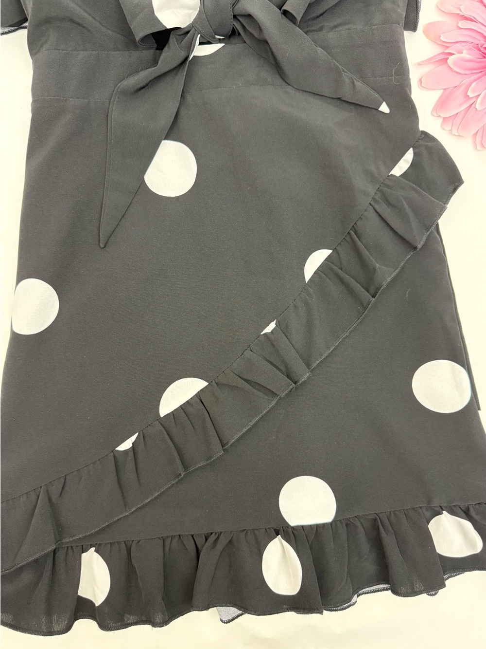 SNDYS. Morocco Mini Dress Black White Polka Dot Front Tie Cutout - Picture 8 of 16